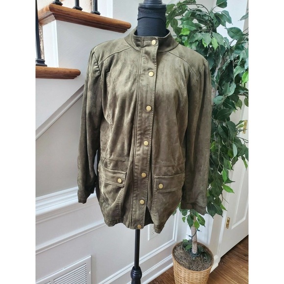 Linea Women Green Polyester Long Sleeve High Neck Full Zip Front Casual Jacket M - Picture 3 of 11